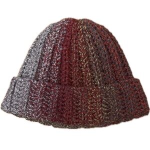 maroon & blue ribbed beanie